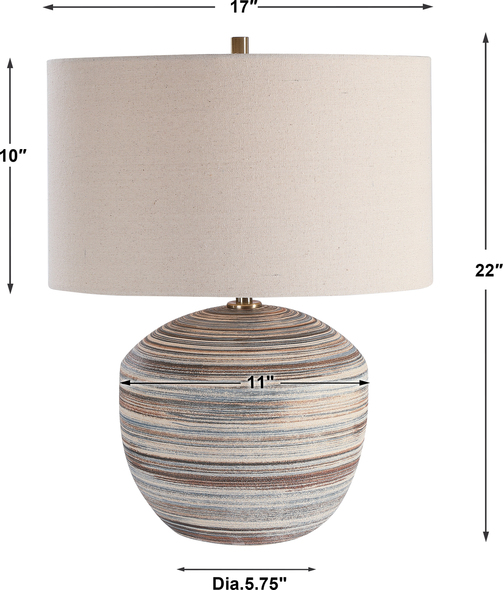 tiny lamp shades Uttermost Striped Accent Lamp This Ceramic Accent Lamp Features A Striped Motif In Neutral Shades Of Brown, Taupe, Cream And Blue Accented By Light Brushed Brass Plated Details.