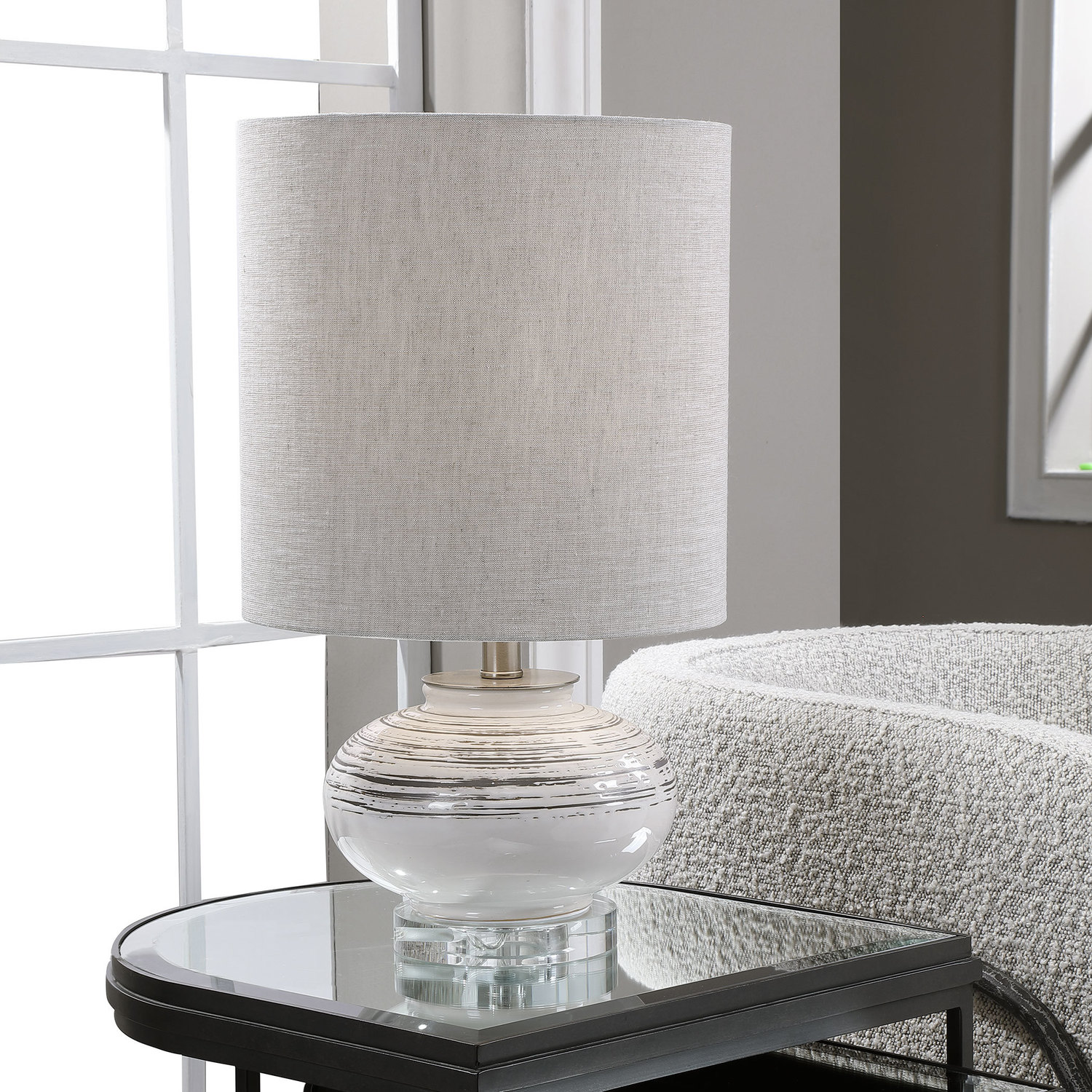 cool table lamps for bedroom Uttermost Off-White Accent Lamp Inspired By The Bark Of A Birch Tree, This Accent Lamp Features A Ceramic Base Finished In Off-white With Dark Bronze Accents And Noticeable Texture And Distressing. The Piece Also Has A Crystal Foot And Brushed Nickel Details.