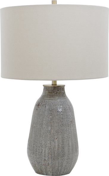 Uttermost Gray Textured Table Lamp Table Lamps Exhibiting A Handcrafted Look, This Ceramic Table Lamp Features A Textured Finish Reminiscent Of Woven Fabric And Is Finished In Various Shades Of Neutral Grays And Taupe With Rust Brown Accents And Antique Brushed Brass Hardware.