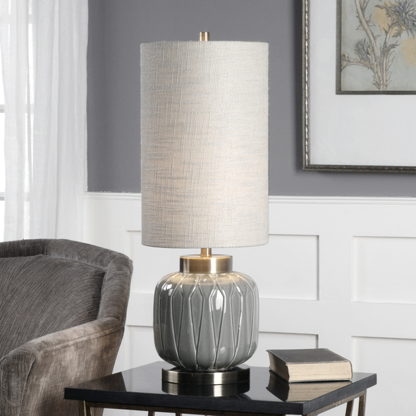 clear vintage light bulbs Uttermost Aged Gray Ceramic Lamps Aged Gray Ceramic, Featuring An Embossed Decorative Design, Accented With Heavily Antiqued Brass Plated Details.