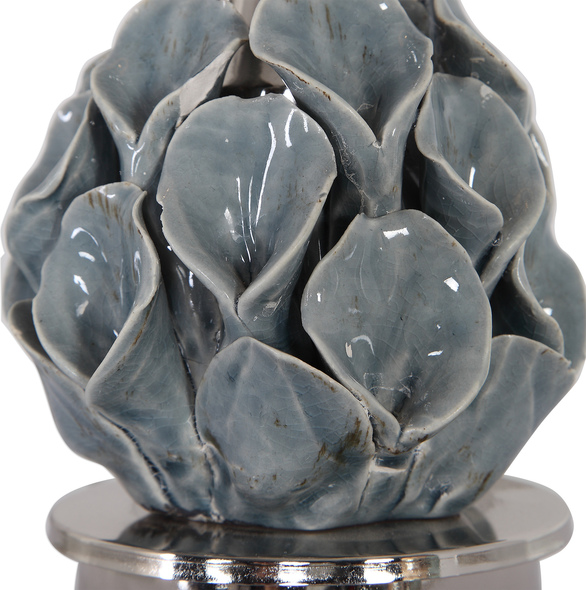 white table lamp shade Uttermost Blue Gray Table Lamp Add A Touch Of Whimsical Style To A Space With This Buffet Lamp Design By Featuring A Decorative Ceramic Calla Lilies Bouquet Finished In A Blue Gray Glaze, Paired With Crystal Accents And Polished Nickel Plated Details.