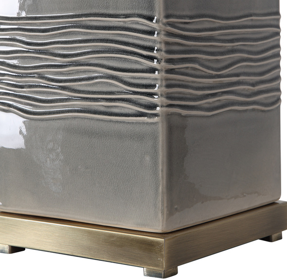 small modern lamp Uttermost Gray Glaze Buffet Lamp A Contemporary Style Emanates From This Ceramic Base That Features Wavy Embossing That Has A Subtle Organic Feel, Finished In A Warm Gray Glaze, Accented With Plated Antique Brass Details.