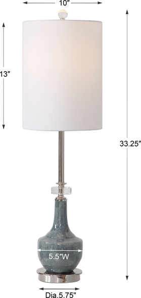 small gold lampshade Uttermost Piers Mottled Blue Buffet Lamp This Buffet Lamp Features A Ceramic Base Finished In A Mottled Blue Glaze With Subtle Rust Distressing. Polished Nickel Plated Details And Crystal Accents Complement This Design.