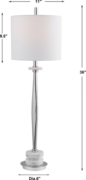 Uttermost Chrome Buffet Lamp Table Lamps This Buffet Lamp Features A Clean, Modern Look With A Chrome Plated Iron Base Paired With Polished White Marble Details With Light Gray Veining.