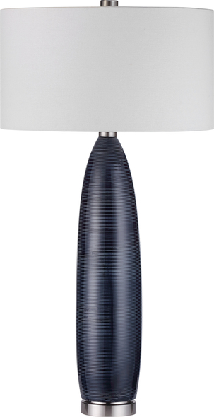white light fixture bedroom Uttermost Blue Gray Table Lamp This Handcrafted Ceramic Table Lamp Showcases An Elevated Look With A Striped Motif And A Prussian Blue-gray Glaze. Brushed Nickel Plated Iron Details Accentuate The Design.