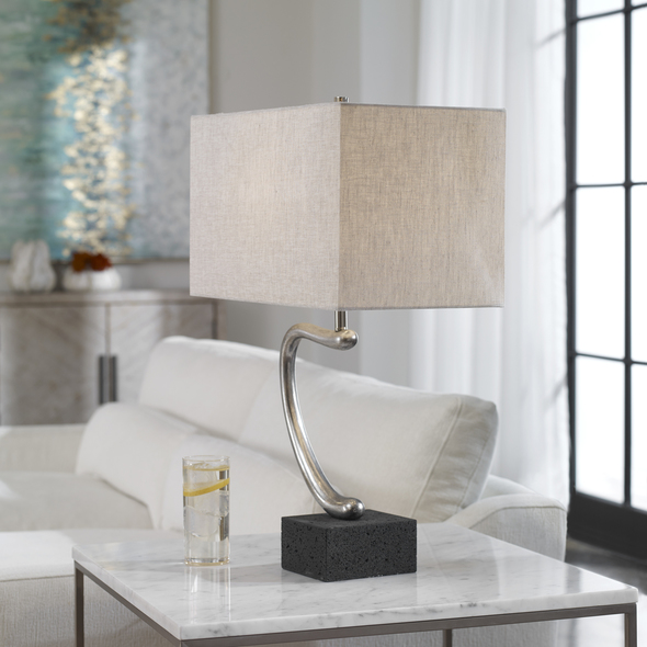 clear vintage light bulbs Uttermost Abstract Table Lamp Inspired By Contemporary Art, This Table Lamp Features An Abstract Sculpture Finished In Tarnished Silver, Accented By A Granulated Black Marble Foot That Accurately Replicates The Look Of Thassos Marble.