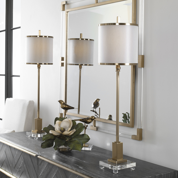 sea glass lamp Uttermost Brass Buffet Lamps Brushed Brass Plated Metal Accented With A Crystal Foot. Carolyn Kinder