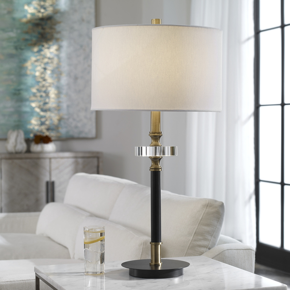 Uttermost Black Table Lamp Table Lamps Traditional Elegance Is Showcased In This Table Lamp, Finished In An Aged Black With Antique Brass Plated Accents And A Thick Crystal Ornament.