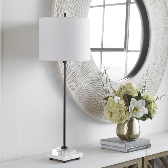 rose gold table lamp shade Uttermost Sleek Buffet Lamp Sleek And Simple, This Buffet Lamps Features A Satin Black Metal Base Pearched On A Crystal Slab And A White Marble Foot With Subtle Veining.