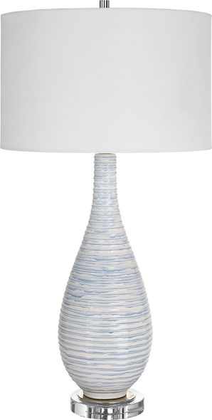 rose gold fairy lights Uttermost Ribbed Blue Table Lamp This Ceramic Table Lamp Features An Elegant Fluted Shape With Ribbed Texture Finished In A Soft Blue And White Drip Glaze. The Lamp Sits On A Thick Crystal Foot Paired With Polished Nickel Plated Details.