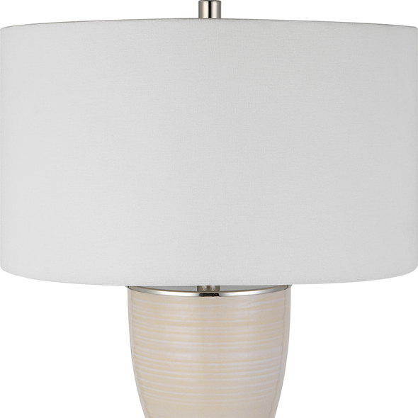 light grey lamp shades for table lamps Uttermost Off-White Glaze Table Lamp This Ceramic Table Lamp Displays An Elegant Curved Silhouette That Creates A Fresh Yet Traditional Feel. The Base Is Finished In An Off-white Crackle Glaze And Is Accented By Polished Nickel Plated Details.