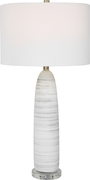 modern side lamps for bedroom Uttermost Matte White Table Lamp This Sleek Ceramic Table Lamp Features A Matte White Glaze With Brushed Light Gray Detailing, Paired With Brushed Nickel Plated Accents And A Crystal Foot.