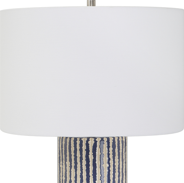 Uttermost Blue Table Lamp Table Lamps This Ceramic Table Lamp Features Eye-catching, Crudely Carved, Cobalt Glazed Stripes With Contrasting Ivory, Accented With Brushed Nickel Details.