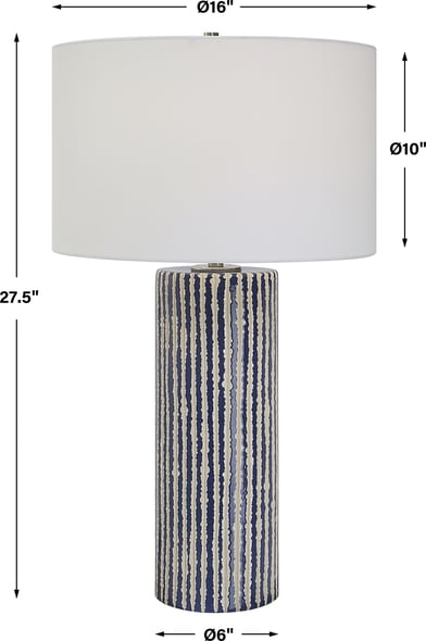 Uttermost Blue Table Lamp Table Lamps This Ceramic Table Lamp Features Eye-catching, Crudely Carved, Cobalt Glazed Stripes With Contrasting Ivory, Accented With Brushed Nickel Details.