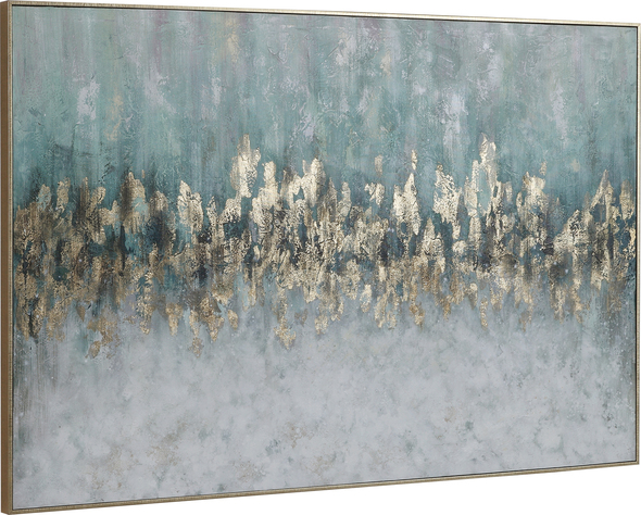 hanging wall art ideas Uttermost Abstract Art Gold Gallery Frame, Greens, Blues, Gray And White, Subtle Pink Highlights At Top And Metallic Gold Leaf Accents, Hang One Way