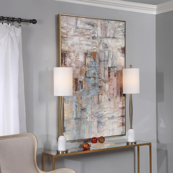 wall painting wall painting Uttermost Abstract Art Hand Painted, Gold Leaf Gallery Frame, Heavily Textured, Lavender, Mauve, Dark Gray, Pale Yellow, Blue, Peach, Powder Teal Blue, Brown, White, Mustard, Berry, Abstract, Feminine, Colorful