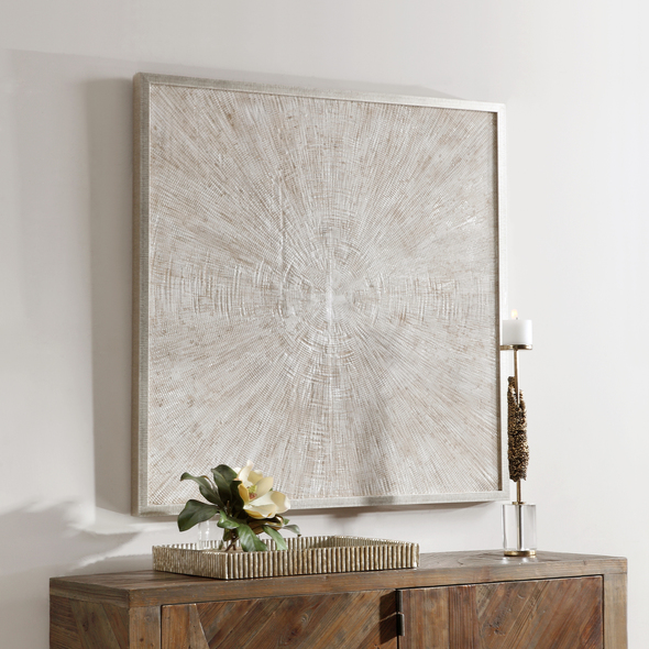 accent wall frames Uttermost Abstract Art Heavily Textured With Natural Tones And Metallic Silver Highlights, Textured Antique Silver Frame