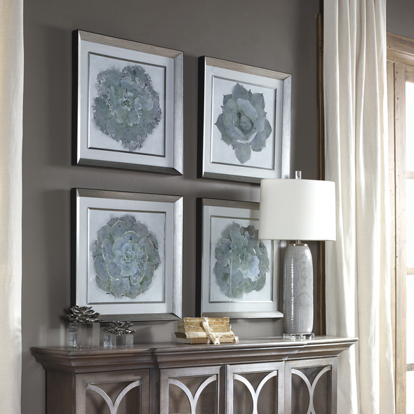 cheap artwork for walls Uttermost Botanical Prints Silver Leaf Scratched Finish On Frame With A Light Gray Wash, Also Has A Matching Fillet.  Prints Are Under Glass.