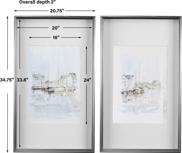large artwork for wall Uttermost Nautical Prints Profile Frame In Brushed Silver, Watercolor Style Sailboats, White Mat, New England, Coastal Feel