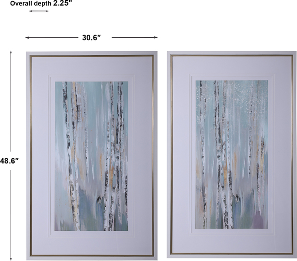 teal and gold wall art Uttermost Abstract Art Birch Tree Prints, Triple White Matting Under Glass, White Frame With Fold Inner Liner