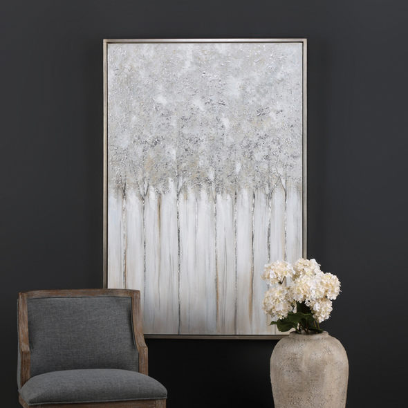modern canvas art Uttermost Abstract Art Hand Painted Canvas Over Wooden Stretchers, Frame Is Warm Silver Champagne.