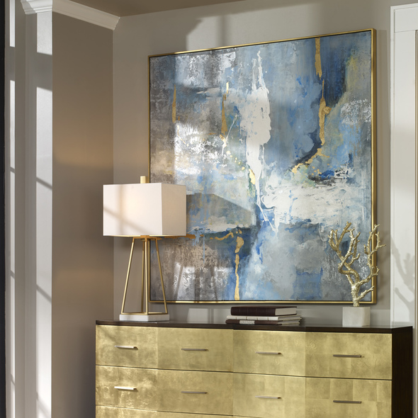 wall frieze art Uttermost Modern Art Hand Painted Canvas Over Wooden Stretchers With A Thin Gold Gallery Frame Surround. Gold Accents
