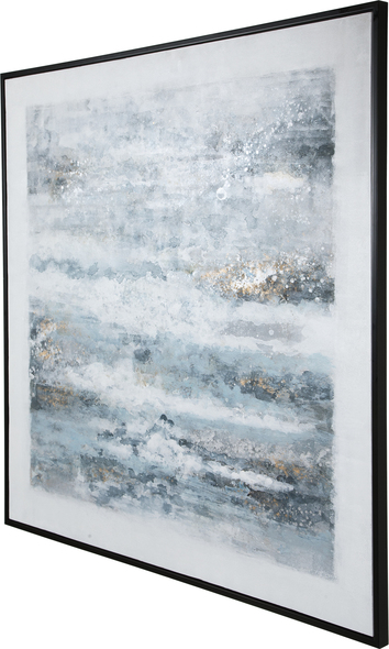 unique outdoor wall art Uttermost Abstract Art Hand Painted On Canvas, Silver Leaf Gallery Frame, White Border, Light Blue, Gray, Black, Gold