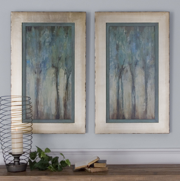 prints for artists Uttermost Modern Art Silver Leaf Base With Heavy Champagne Wash, Edges Are Lightly Distressed And Accented With A Warm Sephia Color.  Inner Lip Of Frame Is Muted Aqua Blue Base With A Heavy Charcoal Glaze. Carolyn Kinder