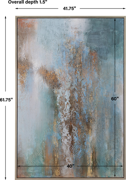 modern wall art Uttermost Abstract Art Blues, Orange, Terra Cotta, White, Gold Leaf, Browns, Grays, Abstract, Silver Leaf Gallery Frame, Slight Texture