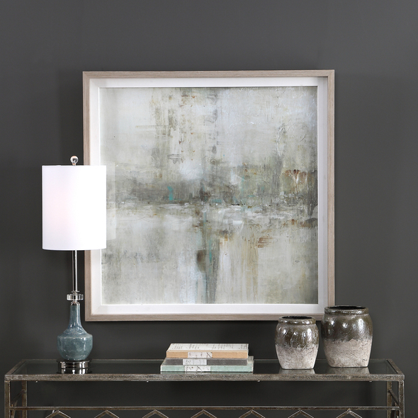 grey gold wall art Uttermost Abstract Art Light Wood Frame With Gray Wash And White Linen Inner Lip, Under Glass, Light Gray, Beige, Tan, Pops Of Turquoise, Rust, White