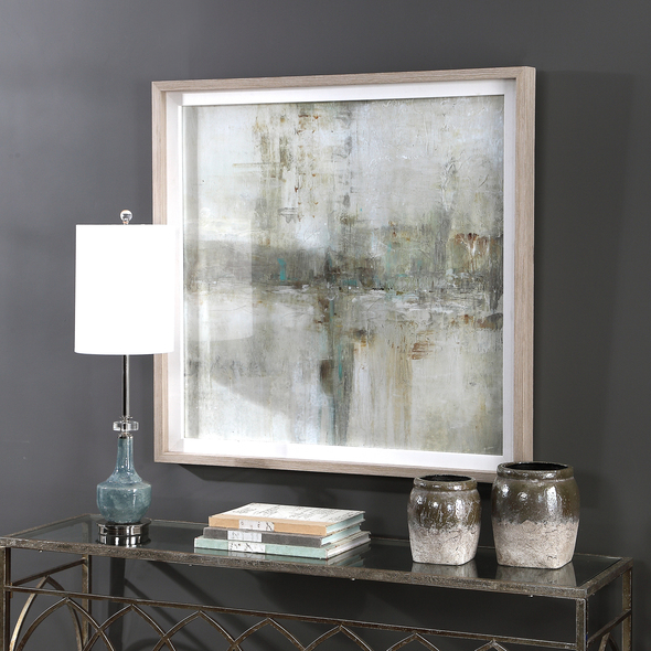 grey gold wall art Uttermost Abstract Art Light Wood Frame With Gray Wash And White Linen Inner Lip, Under Glass, Light Gray, Beige, Tan, Pops Of Turquoise, Rust, White