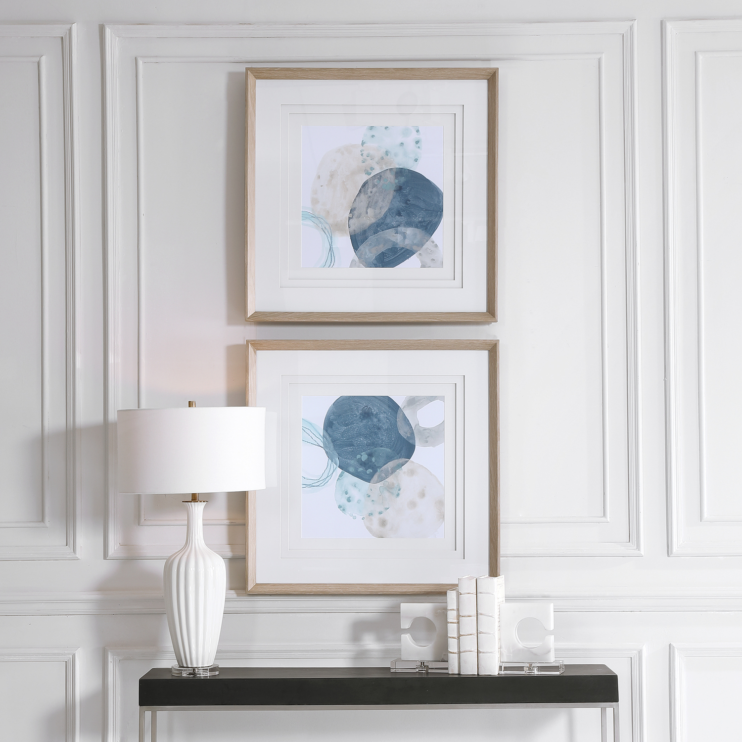 photos to hang on wall Uttermost Floral Prints Taupe, Gray-blue, Aqua, Gray, White, Abstracts, Triple White Matting With Spacers, Wood Frame