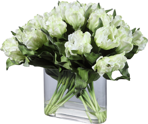 fall color artificial flowers Uttermost Artificial Flowers / Centerpiece Featuring A Dramatic Spread Of White Tulips, Meticulously Placed Into An Oval Glass Vase Complete With Faux Water.