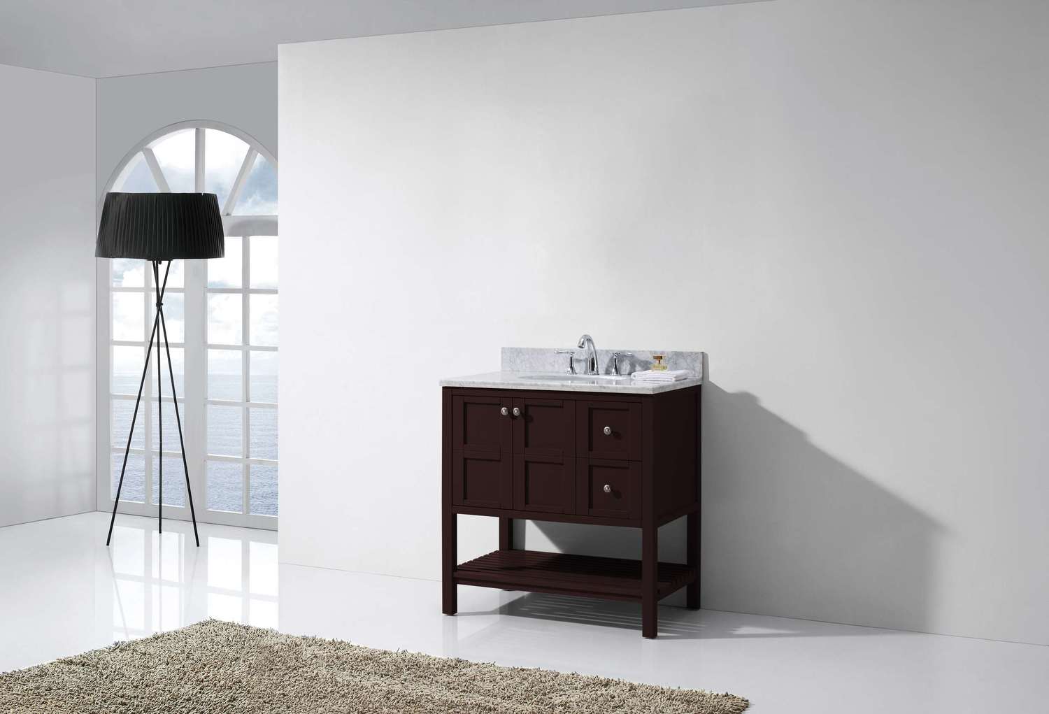 long vanity with one sink Virtu Bathroom Vanity Set Dark Transitional