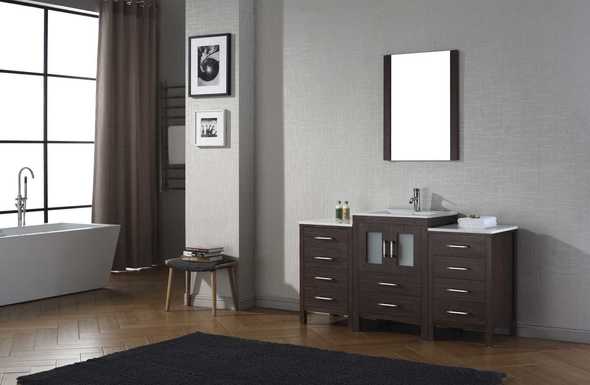 double sink vanity with tower Virtu Bathroom Vanity Set Dark Modern