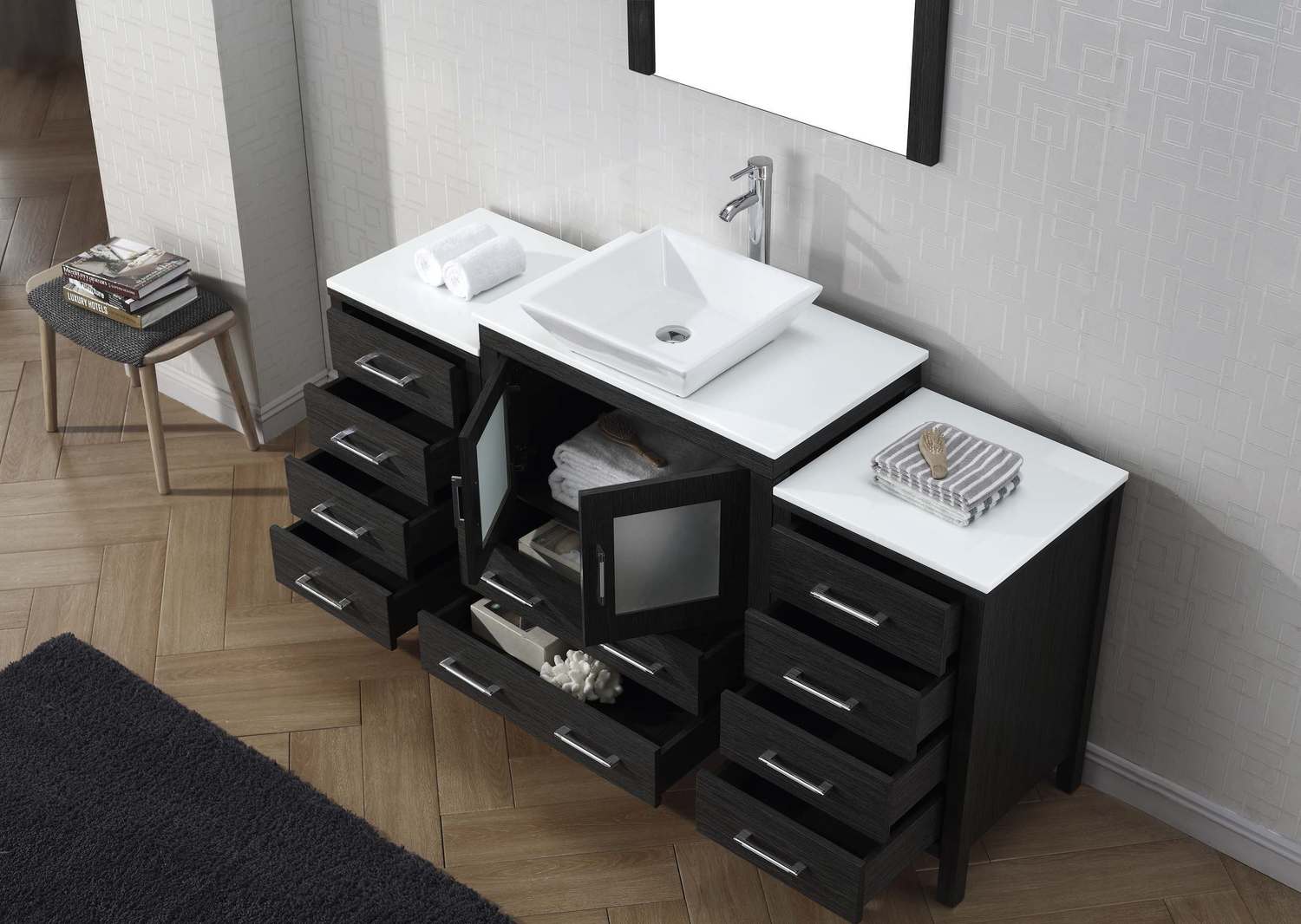 beige vanity unit Virtu Bathroom Vanity Set Dark Modern