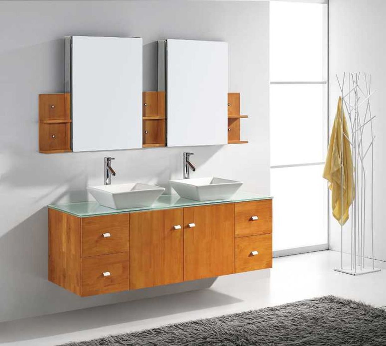 small sink with cabinet Virtu Bathroom Vanity Set Honey Oak Modern