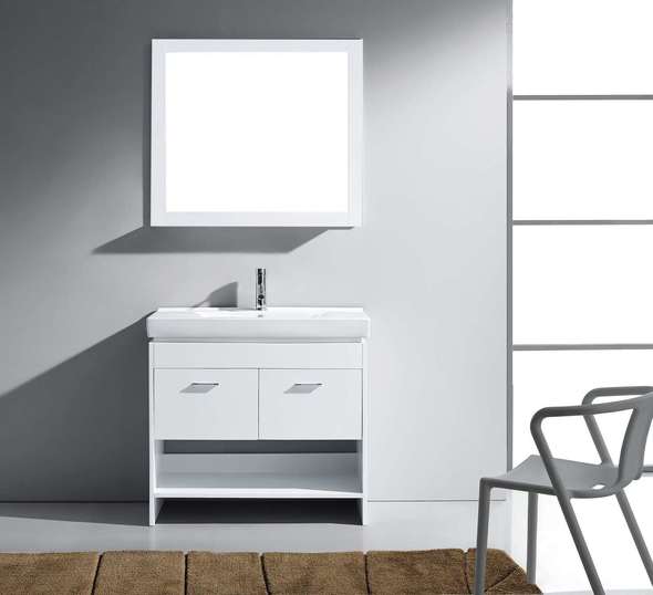 white double vanity with black hardware Virtu Bathroom Vanity Set Light Modern