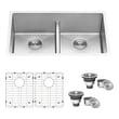 Ruvati Double Bowl Sinks, Brushed,Metal,STAINLESS STEEL,Gunmetal,Bronze,Nickel,Copper,Titanium,Tempered,Hammered,Brass, Undermount, Stainless Steel, Undermount, Kitchen Sink, 610370722107, RVH7355,Less than 19.99 Long,Greather than 25 Wide