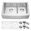 Ruvati Double Bowl Sinks, Metal,STAINLESS STEEL,Gunmetal,Bronze,Nickel,Copper,Titanium,Tempered,Hammered,Brass, Apron,Farmhouse, Stainless Steel, Apron Front, Kitchen Sink, 850003787862, RVH9542,20 - 24.99 Long,Greather than 25 Wide