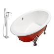 freestanding wood tub Streamline Bath Set of Bathroom Tub and Faucet Red Soaking Clawfoot Tub