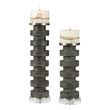 tall candle pillars Uttermost Candleholders Candleholders Charcoal Stained Concrete With Crystal Bases And Brushed Nickel Candle Cups. Two 4"x 3" Distressed White Candles.