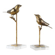 decorative garden sculptures Uttermost Figurines & Sculptures Antiqued, Gold Leaf Perched Birds Displayed On Crystal Bases.