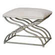grey fabric bench seat Uttermost Benches Curvy Frame In Satin Nickel With A Light Champagne Wash, Topped With A Padded Seat In Plush Ivory. Grace Feyock