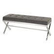 white tufted bench Uttermost Fabric Bench Plush And Comfortable Button Tufting In Slate Gray Crackle Textured Fabric, Featuring A Sleek Polished Stainless Steel Base.