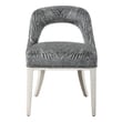 loungers for living room Uttermost Accent Chairs & Armchairs Perfect For Dining, Office, Or Vanity Use, This Open Back Accent Chair Features A Charcoal And Light Gray Animal Print Chenille With Welt Trim Details Over A Solid Wood Frame In A Lightly Distressed Off-white Finish With Light Gray Glazed Distressing. Seat Height Is 20".