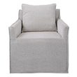 grey patterned chair Uttermost Accent Chairs & Armchairs Casual Swivel Accent Chair Features A Tailored Slipcover Made From Ivory And Warm Gray Boucle Fabric With Flanged Edges And A Matching Square Pillow. The Hardwood Swivel Base Is Finished In A Natural Ceruse. Seat Height Is 18".