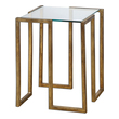 door side table Uttermost Accent & End Tables An Artful Accent Table Featuring A Contemporary Forged Iron Design Finished In Antique Gold Leaf With A Clear Tempered Glass Top. Matthew Williams