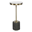 leaning standing mirror Uttermost Accent & End Tables Stylish And Sophisticated, This Round Accent Table Features A Gray Faux Shagreen Base Paired With An Iron Support In Rich Brushed Brass And A Beveled Mirror Top.
