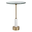 console table with shelves Uttermost Accent & End Tables Elegant And Sophisticated, This Round Accent Table Features A Brushed Brass Iron Base With White Marble Details And A Glass Top.